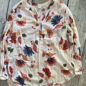 Old Navy tunic size large. Floral print on cream with blue yellows reds pinks.